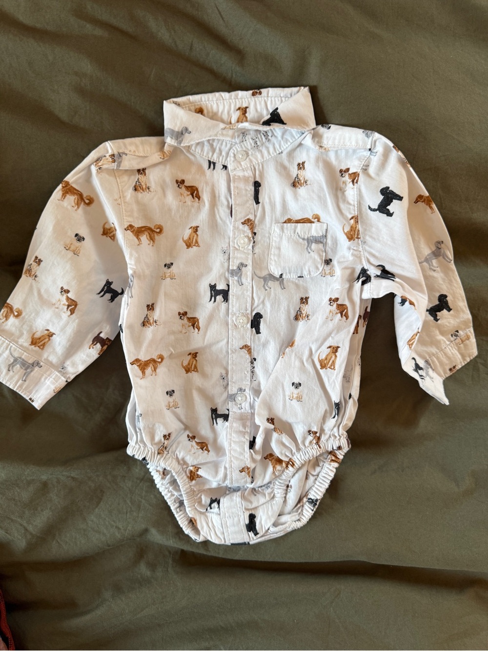 Janie and Jack White Long-Sleeve Dog Print One-Piece Bodysuit
